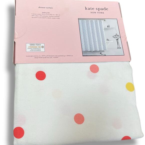 Kate Spade New York Fabric Shower Curtain Pink Yellow Dot 72x72 Modern Bathroom - Picture 12 of 13